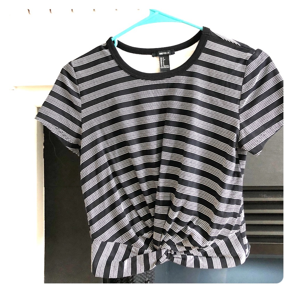 Black and white striped crop top